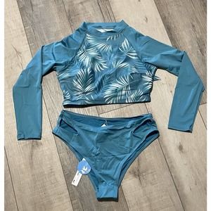 Cupshe 2Pc Bikini Set Long Sleeve Floral Print Crop Top With Womens Bikini